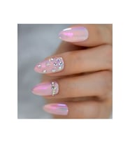 EDA LUXURY BEAUTY Pembe Metalik Takma Tırnak Lüks Parlak 3d Kristal Taşlı Uzun Oval Pointed Stiletto Yapıştırıcılı Set E1080