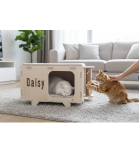 Kişiye Özel Tasarım Ahşap Kedi Evi – Tırmalama & Oyuncaklı