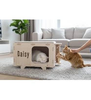 Kişiye Özel Tasarım Ahşap Kedi Evi – Tırmalama & Oyuncaklı