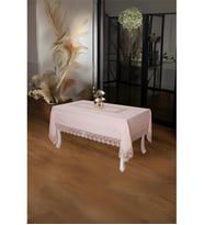 Esra Lüx Dantelli Keten Kumaş Pudra Masa Örtüsü 160x230 Cm - 1120 (Krem)
