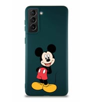 Samsung Galaxy S21 Plus Soft Premier Kapak Mickey Mouse-B Tasarımlı Silikon Kılıf - Yeşil (Şeffaf)