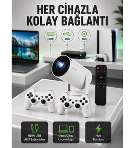 Portatif 4K Projeksiyon – 4.000 Uygulama, Kablosuz Yansıtma ve Bluetooth 5.0 Yeni Nesil