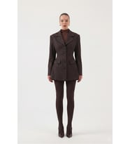 Belden Oturmalı Çizgili Fit Kesim Karen Blazer Ceket Kahve