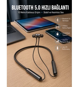 Dijital Göstergeli Kulak İçi Kablosuz Bluetooth Kulaklık Boyun Bantlı Yeni Nesil