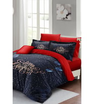 Yılbaşı Süsü Blue & Red Noel %100 Pamuk Saten 3d Çift Kişilik Nevresim Takımı