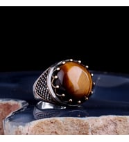 KAPLANGÖZÜ TAŞLI OVAL MODEL 925 AYAR GÜMÜŞ ERKEK YÜZÜK