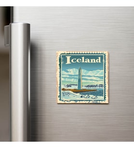 İzlanda Iceland - Posta Pulu Temalı Ülke - Baskılı Buzdolap Magneti Kare - 9x9 cm