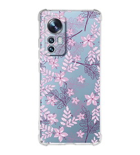 Xiaomi Mi 12 Pro Uyumlu Köşe Korumalı Antişok Kapak Floral Pudra Tasarımlı Şeffaf  Kılıf
