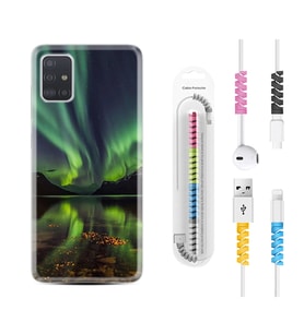Samsung a71 A72 A73 A7 A9 2018 C7 C9 Kılıf Kablo Koruma Spiral Silikon Kuzey Işıkları 1327