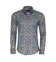Damask Desenli Mavi Slim Fit Gömlek - Wessi (Lacivert)