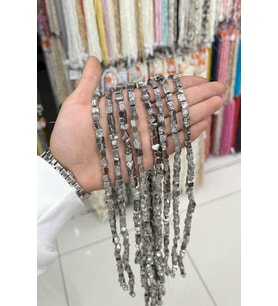 Hematit Taşı Yassı Dörtgen Kesim Gümüş 8x12mm Doğal Taş Dizi