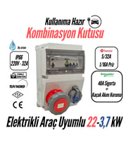Bemis Kombinasyon Kutusu IP66 (40A Sigorta + Kaçak Akım Korumalı)(Taşınabilir Elektrikli Araç Şarj Cihazları İçin Uygundur) 5/32A Ön Çıkış + 1/16A Ön
