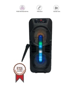 Torima Siyah GTS-1702 Taşınabilir Bluetooth Mikrofonlu RGB Işıklı  Hoparlör