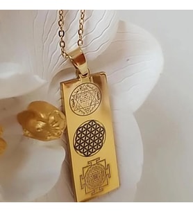 Vog Çift Yönlü Süleyman Mührü, Yaşam Çiçeği, Sri Yantra Ve Sayı Sekansları Çelik Kolye