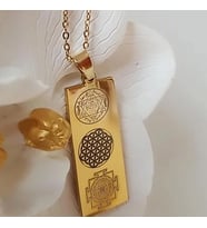 Vog Çift Yönlü Süleyman Mührü, Yaşam Çiçeği, Sri Yantra Ve Sayı Sekansları Çelik Kolye