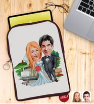 BK Gift Kişiye Özel Evleniyoruz Karikatürlü Taşınabilir Koruyucu Tablet Kılıfı & Organizer Çanta - Bordo-1