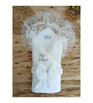 Dantelli Özel Taçlı Bebek Kundağı Unisex Bebek Dış Kundak Battaniyesi Hastane Çıkışı Hediyelik KND45302