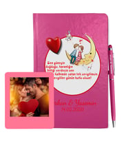 Sevgililer Gününe Özel Pembe Defter Kalem & Instagram Çerçeve Hediye Seti 22
