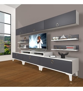 Decoraktiv Ekoflex 8Y Mdf Gold Tv Ünitesi Tv Sehpası - Beyaz Antrasit (Beyaz - Antrasit)