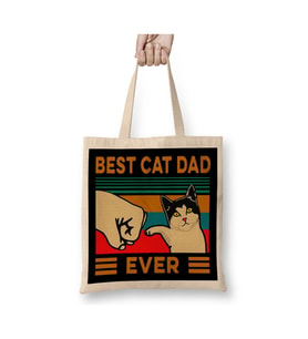 Best Cat Dad Ever Funny Cat Daddy Father Day Vintage Kedi Babası Bez Çanta Alışveriş Çantası (Beyaz)