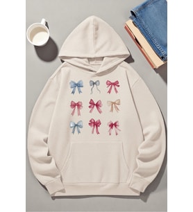 Unisex Renkli Kurdele Baskılı kapüşonlu Sweatshirt (Bej)