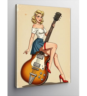 Kanvas Tablo Retro Kadın Ve Elektro Gitar
