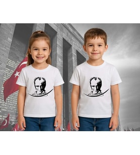 Unisex Ay Yıldızlı T-Shirt 19 Mayıs 29 Ekim 23 Nisan 10 Kasım Atatürk Çocuk Tişört (Beyaz)