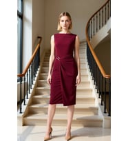 Kadın Bisiklet Yaka Kolsuz Bodycon Midi Elbise Büyük Beden Sandy Kumaş Fonksiyonel Estetik