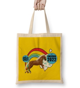 Sarcasm Funny Vintage Horse Saying Covid Hi Omicron Virus 2022 Bez Çanta Uzun Saplı