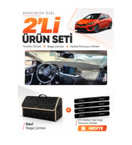 KİA CEED (2020-2025) Uyumlu Torpido Örtüsü + Deri Bagaj Çantası + Sticker Seti - Siyah Bej