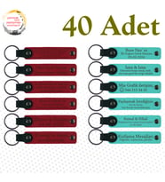 Kırmızı & Turkuaz, 40’li Set, İsimli Anlamlı Deri Anahtarlık, Baby Shower Etkinliğine Anlamlı Hediye