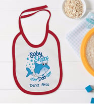 BK Kids Kişiye Özel Baby Shark Tasarımlı Kırmızı Bebek Mama Önlüğü-1