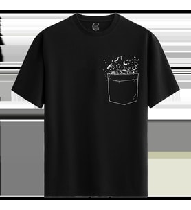 Galactic Pocket %100 Pamuklu Erkek Siyah Tişört - Premium Quality