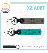 Moto Kuryeye, İsim Plaka ve A Rh (+) Kan Grubu, Özel Üretim 2'li Anahtarlık, Kül Gri-K Turkuaz-Laci