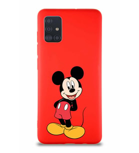 Samsung Galaxy M31S Soft Premier Kapak Mickey Mouse-B Tasarımlı Silikon Kılıf - Kırmızı (Şeffaf)