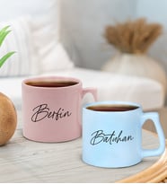 BK Gift Kişiye Özel İsimli Pastel Pembe ve Mavi 2'li Middle Kupa Bardak Seti-6, Sevgiliye Hediye, Ev Hediyesi, Arkadaşa Hediye