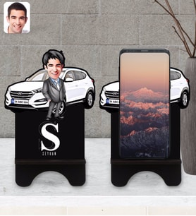 BK Gift Kişiye Özel Plakalı Erkek Hyundai Tucson Karikatürlü Ahşap Biblo Telefon Standı-1