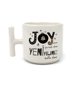 Joyumuz Yerinde Olsun Baskılı Beyaz Kulplu T Yılbaşı Kupası