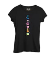 Gezegenler Yıldızlar Siyah Kadın Tshirt