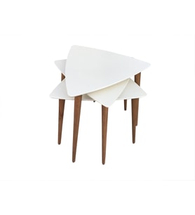 Zigon 13666 Sehpa Ahşap Kayın Retro Konik Ayak Model Üçgen Tabla Beyaz El Yapım