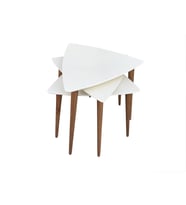 Zigon 13666 Sehpa Ahşap Kayın Retro Konik Ayak Model Üçgen Tabla Beyaz El Yapım