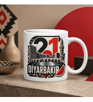 Diyarbakır Temalı Memleket Kupası – 21 Diyarbakır Surları Tarihi Köprü ve Karpuz Modern Geometrik Baskılı Seramik Kupa