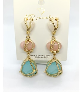 Mavi Renk Taş ve Gold Plakalı Küpe( 8 cm)