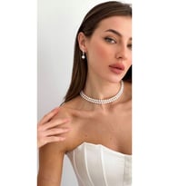 Çift Sıra İnci Choker Kolye Gelin Düğün Nikah Takısı