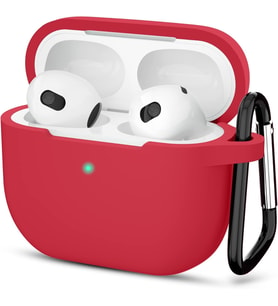 AirPods 3. Nesil ile Uyumlu İnce ve Hafif Silikon Kılıf, Yumuşak Esnek Tasarım, Anahtarlıklı, Kablolu ve Kablosuz Şarj Uyumlu – Kırmızı (A2564 A2565 A2566)