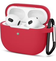AirPods 3. Nesil ile Uyumlu İnce ve Hafif Silikon Kılıf, Yumuşak Esnek Tasarım, Anahtarlıklı, Kablolu ve Kablosuz Şarj Uyumlu – Kırmızı (A2564 A2565 A2566)