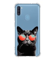 PrintiFy Samsung Galaxy A11 Uyumlu Kedi 3 Baskılı Şeffaf Köşe Korumalı Antişok Kılıf