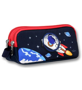 Ümit Çanta Erkek Çocuklar İçin İki Bölmeli Astronot Desenli Kalemlik - Lacivert Kırmızı - 5044 (Çok Renkli)