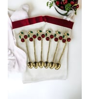Kirazlı Çay Kaşığı 6'lı Gold Kirazlı Kahve Çay Sunum Kaşığı Hediyelik Kaşık Decorative Spoon