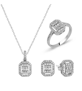 Gümüş Baget Taşlı Bayan Set